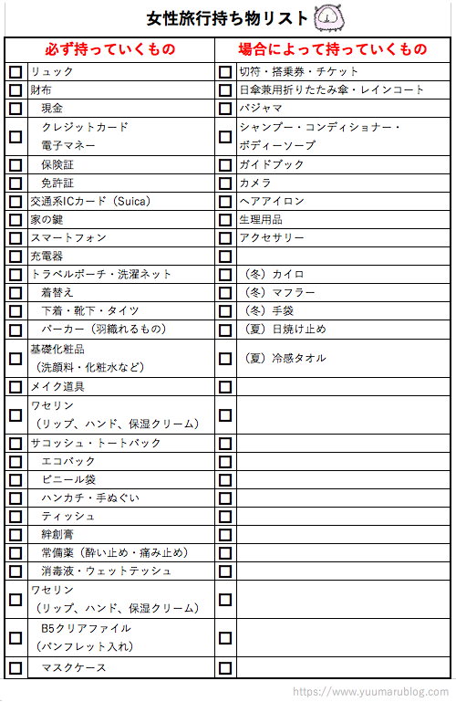 リュック１つで国内旅行に行こう 女性の荷物リストと減らすコツ